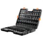 Conjunto de soquetes de impacto VEVOR com 130 peças de 3/8" e 1/2" - Conjunto de soquetes com acionamento SAE e métrico - Aço-liga Cr-Mo de 6 pontas para reparo automotivo - Marcações de tamanho fáceis de ler - Inclui estojo de armazenamento