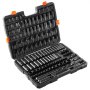 Conjunto de soquetes de impacto VEVOR com 130 peças de 3/8" e 1/2" - Conjunto de soquetes com acionamento SAE e métrico - Aço-liga Cr-Mo de 6 pontas para reparo automotivo - Marcações de tamanho fáceis de ler - Inclui estojo de armazenamento