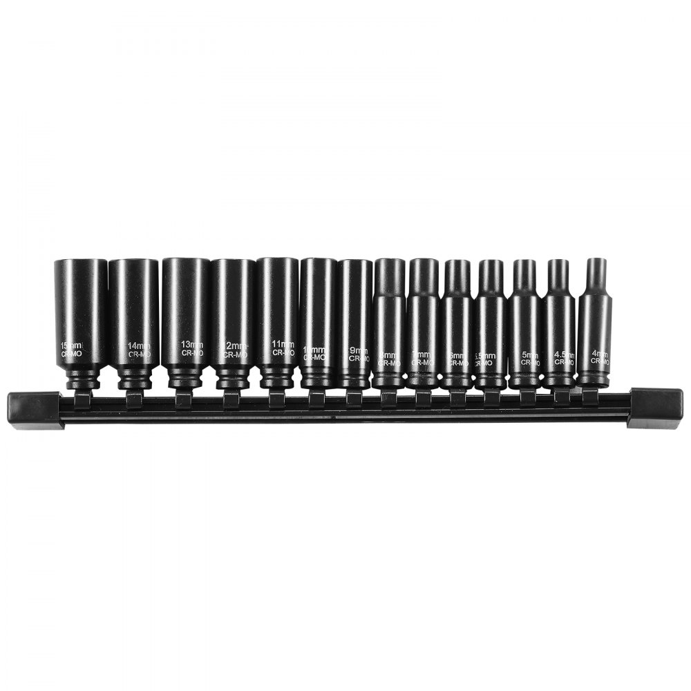 VEVOR Impact Sockets Set 14PCS 6-Point 1/4" Deep Socket Set Metric 4-15mm Cr-Mo