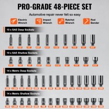 VEVOR Støtsokkelsett 48 stk 6-punkts 1/4" Drive Bit Ratchet Tool Kit Case