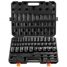 VEVOR Impact Sockets Set 43pcs 6-Point 1/2in Drive Bit Ratchet Tool Kit Case