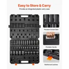 VEVOR 1/2" Drive Impact Socket Set, 43 Piece Deep & Shallow Socket Set SAE 3/8" to 1-1/2", 6 Point Cr-Mo Alloy Steel for Auto Repair, Easy-to-Read Size Markings, Rugged Construction, Storage Case
