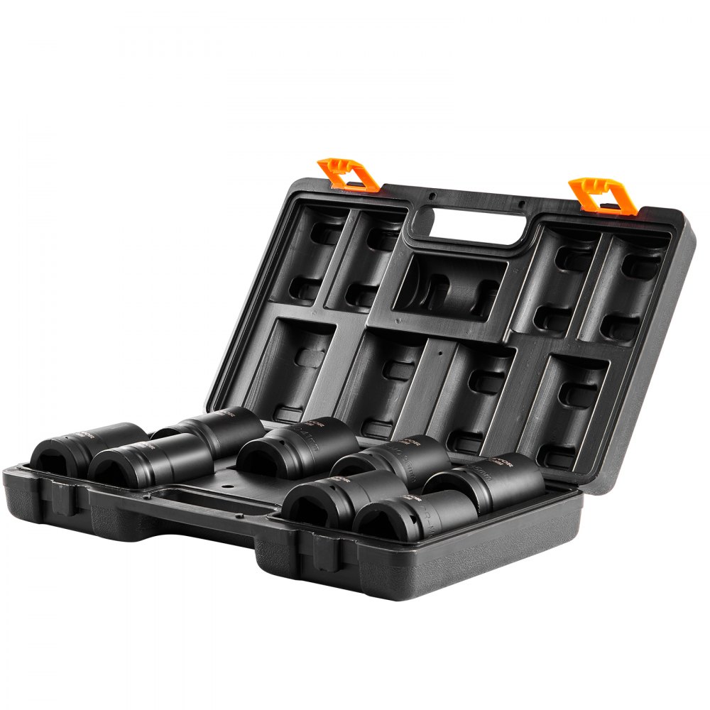 VEVOR 1" Drive Impact Socket Set, 8 Piece Deep Socket Set Metric 27-41mm, 6 Point Cr-Mo Alloy Steel for Auto Repair, Easy-to-Read Size Markings, Rugged Construction, Includes Storage Case