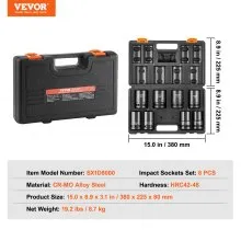 VEVOR Impact Sockets Set 8pcs 6-Point 1" Drive Bit Ratchet Tool Kit Case