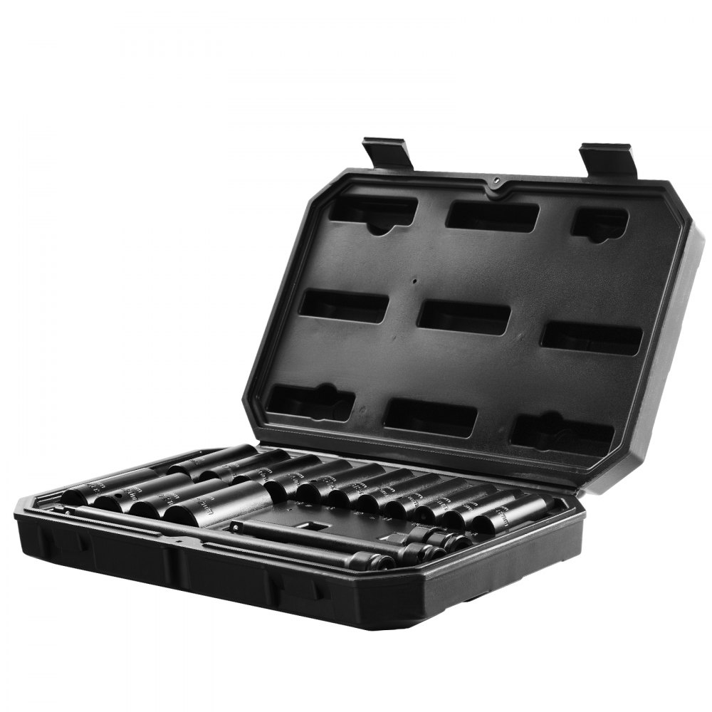 VEVOR 3/8" Drive Impact Socket Set, 18 Piece Deep Socket Set Metric 8-22mm, 6 Point CR-V Alloy Steel for Auto Repair, Easy-to-Read Size Markings, Rugged Construction, Includes Storage Case