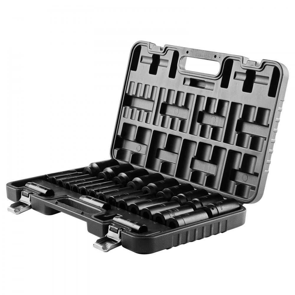 VEVOR Drive Impact Socket Set 1/2" - 26 Piece Deep Socket Set Metric 11-36 mm, 6 Point CR-V & Cr-Mo Alloy Steel for Auto Repair - Easy-to-Read Size Markings, Rugged Sockets Organizer, Storage Case