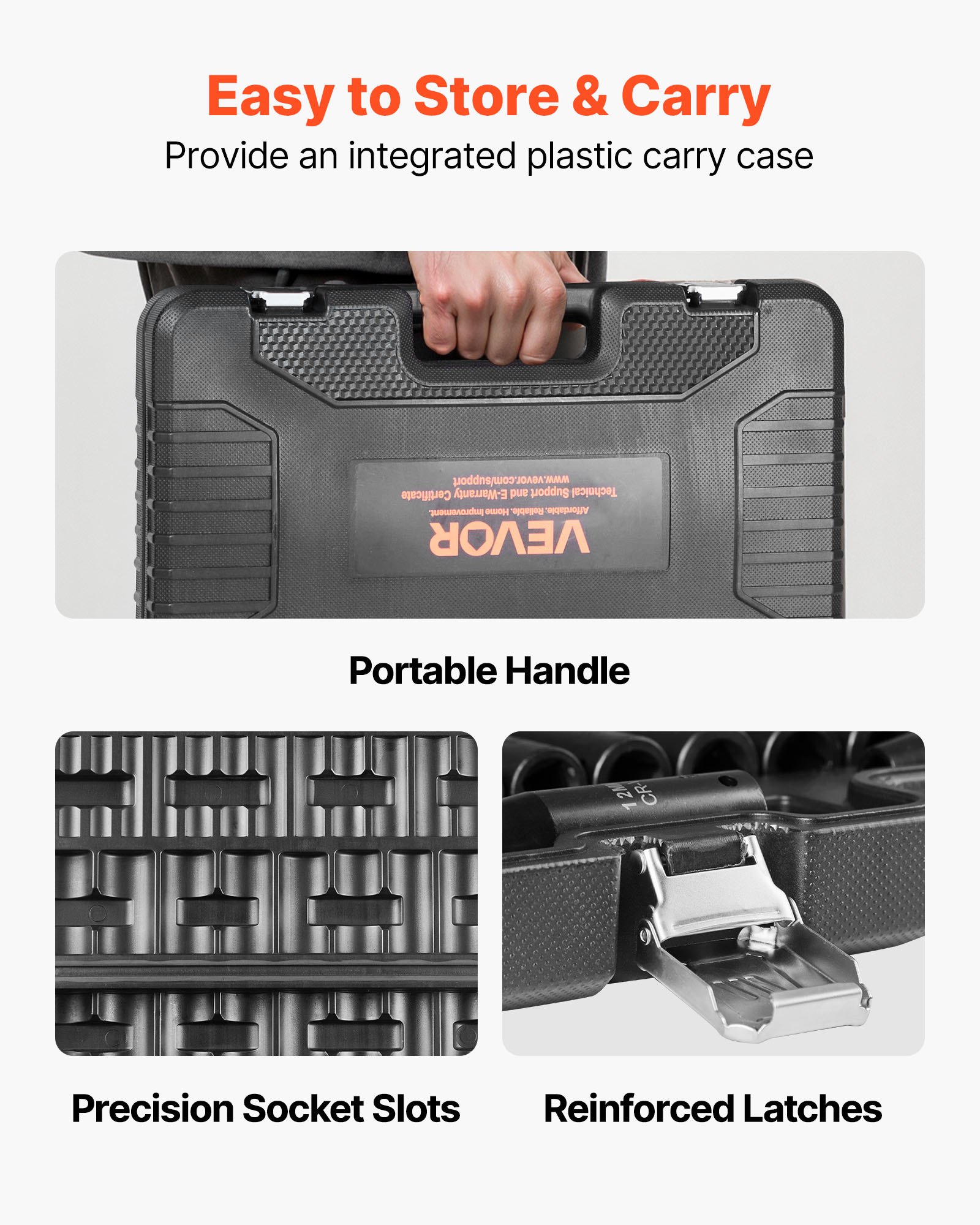 VEVOR Drive Impact Socket Set 1/2" - 26 Piece Deep Socket Set Metric 11-36 mm, 6 Point CR-V & Cr-Mo Alloy Steel for Auto Repair - Easy-to-Read Size Markings, Rugged Sockets Organizer, Storage Case