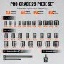 VEVOR Impact Sockets Set 29pcs 6-Point 3/8in Drive Bit Ratchet Tool Kit Case