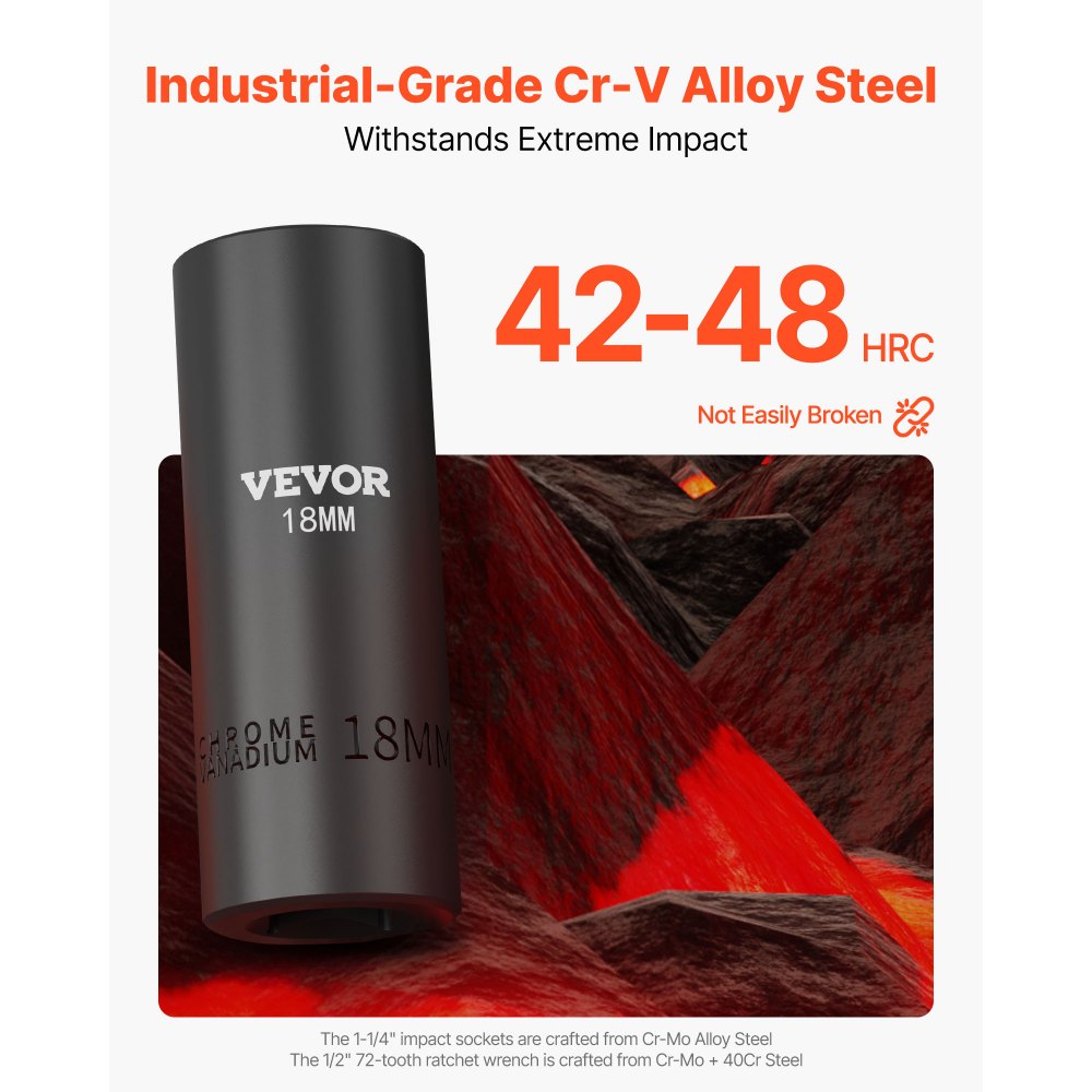 VEVOR Drive Impact Socket Set 1/2" - 65PCS Deep & Standard Socket Set SAE 3/8" to 1-1/4" and Metric 10-24mm, 6 Point CR-V & Cr-Mo Alloy Steel for Auto Repair - Easy-to-Read Size Markings, Storage Case