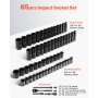 VEVOR Drive Impact Socket Set 1/2" 65PCS SAE 3/8" to 1-1/4" and Metric 10-24mm