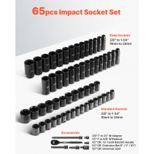 VEVOR Drive Impact Socket Set 1/2" 65PCS SAE 3/8" to 1-1/4" and Metric 10-24mm