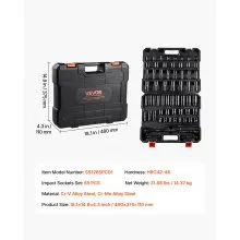 VEVOR Drive Impact Socket Set 1/2" - 65PCS Deep & Standard Socket Set SAE 3/8" to 1-1/4" and Metric 10-24mm, 6 Point CR-V & Cr-Mo Alloy Steel for Auto Repair - Easy-to-Read Size Markings, Storage Case