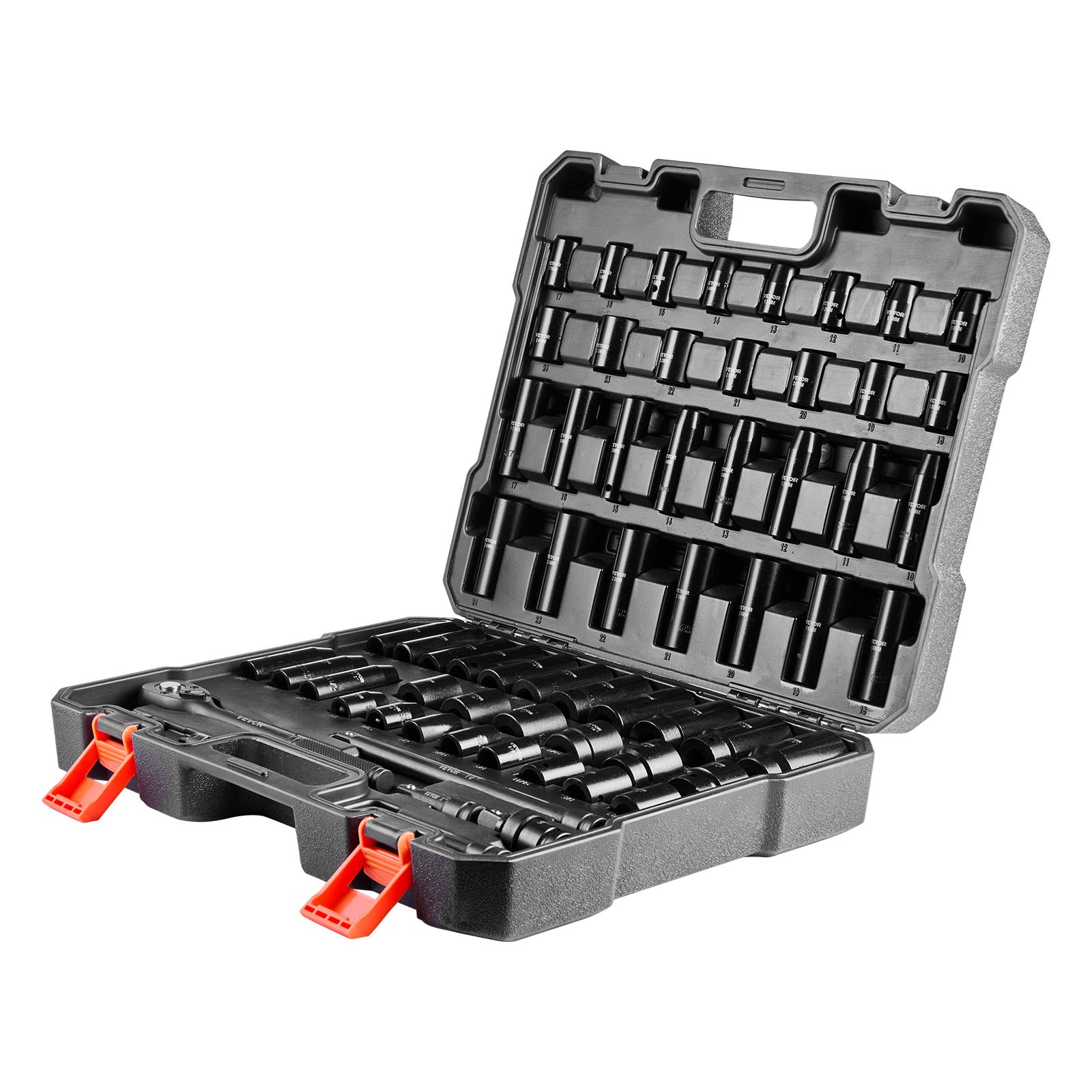 VEVOR Drive Impact Socket Set 1/2" - 65PCS Deep & Standard Socket Set SAE 3/8" to 1-1/4" and Metric 10-24mm, 6 Point CR-V & Cr-Mo Alloy Steel for Auto Repair - Easy-to-Read Size Markings, Storage Case