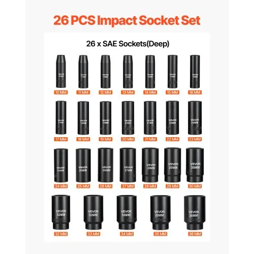 Löökpadrunite komplekt 1/2", pikad, 26-osa, 10-36 mm, Cr-V — pilt 3
