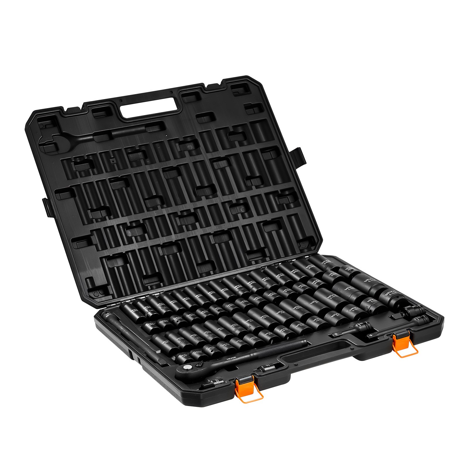 VEVOR Impact Socket Set, 1/2" Drive, 65-Piece Socket Set, 6 Point Sockets, SAE 3/8" to 1-1/4" and Metric 10-24 mm, Easy to Identify, with a Sturdy Storage Case, Cr-V Alloy Steel for Vehicles Repair