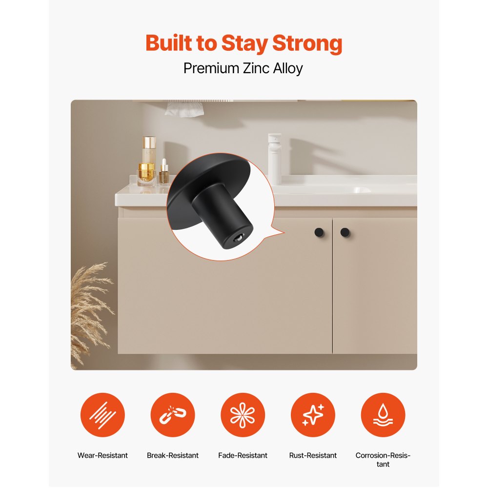 VEVOR Cabinet Knobs, 10 Pack, 32 mm Black Zinc Alloy Drawer Pulls & Door Handles, Mushroom Kitchen Solid Knobs Dresser Handles, Cupboard Hardware with Screws for Bathroom Closet Cabinets and Drawers