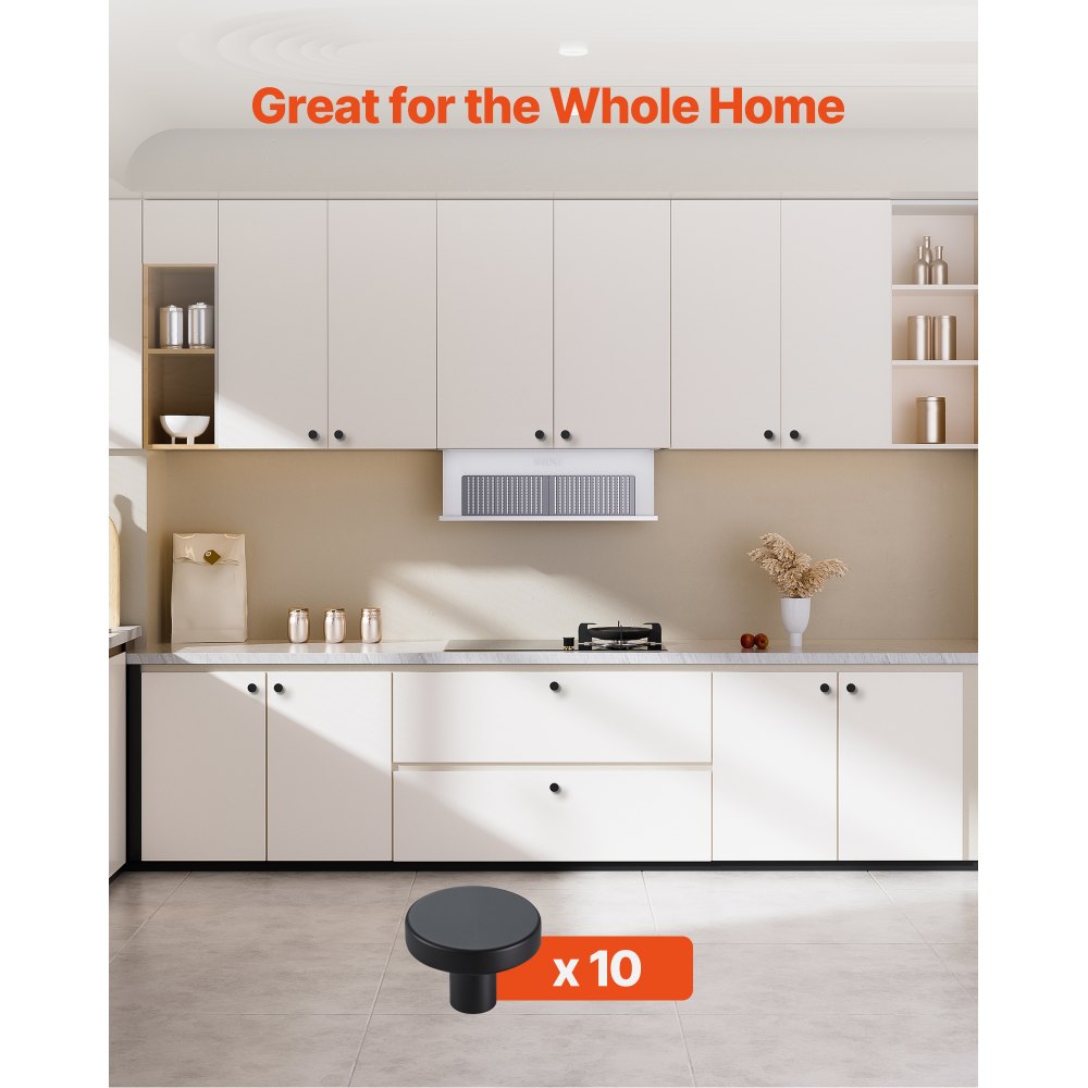 VEVOR Cabinet Knobs, 10 Pack, 32 mm Black Zinc Alloy Drawer Pulls & Door Handles, Mushroom Kitchen Solid Knobs Dresser Handles, Cupboard Hardware with Screws for Bathroom Closet Cabinets and Drawers