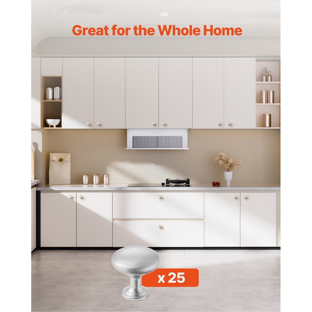 VEVOR Cabinet Knobs, 25 Pack, 28 mm Zinc Alloy Drawer Pulls Door Handles, Mushroom Kitchen Solid Knobs Dresser Handles, Cupboard Hardware with Screws for Bathroom Closet Cabinets Drawers, Nickel Color