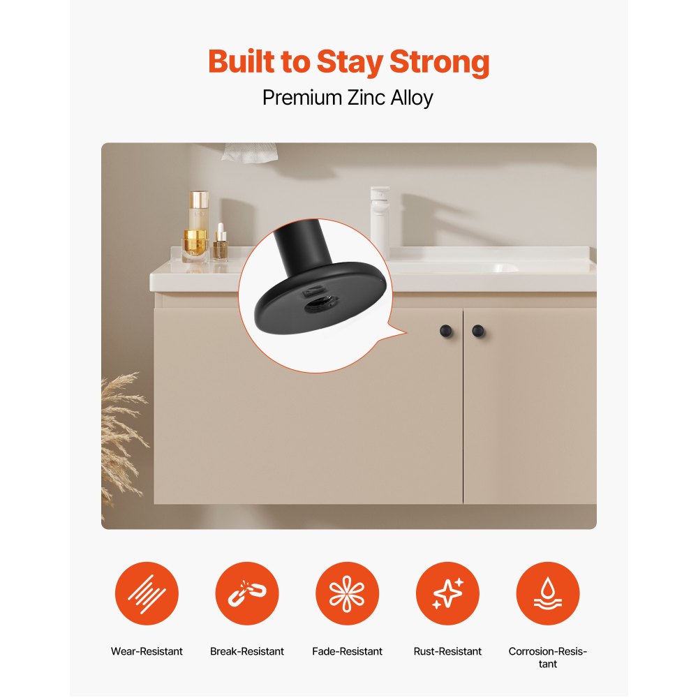 VEVOR Cabinet Knobs, 30 Pack, 31 mm Black Zinc Alloy Drawer Pulls & Door Handles, Mushroom Kitchen Solid Knobs Dresser Handles, Cupboard Hardware with Screws for Bathroom Closet Cabinets and Drawers