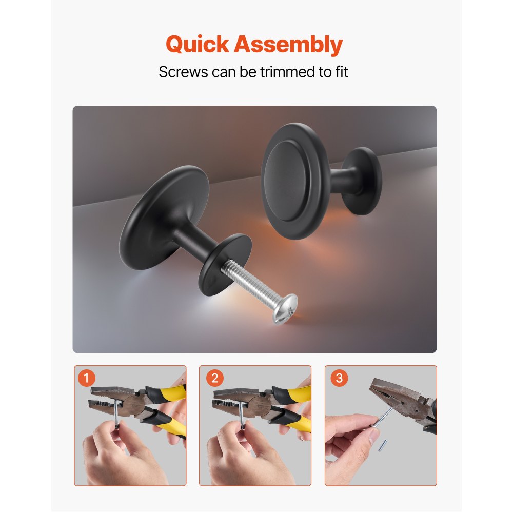 VEVOR Cabinet Knobs, 30 Pack, 31 mm Black Zinc Alloy Drawer Pulls & Door Handles, Mushroom Kitchen Solid Knobs Dresser Handles, Cupboard Hardware with Screws for Bathroom Closet Cabinets and Drawers