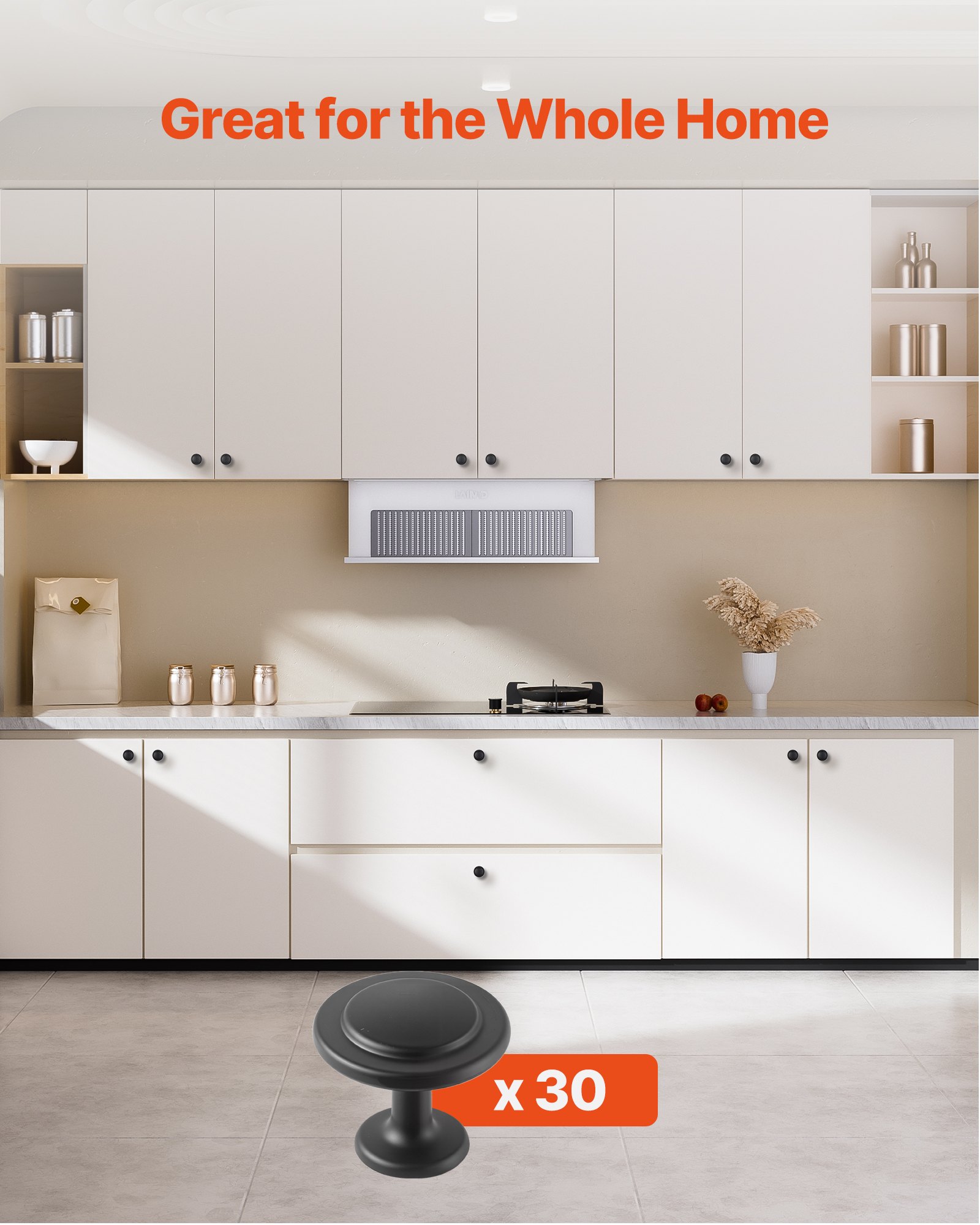 VEVOR Cabinet Knobs, 30 Pack, 31 mm Black Zinc Alloy Drawer Pulls & Door Handles, Mushroom Kitchen Solid Knobs Dresser Handles, Cupboard Hardware with Screws for Bathroom Closet Cabinets and Drawers