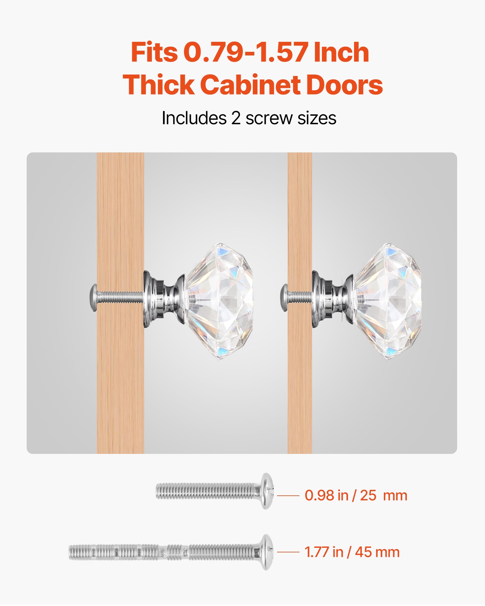 VEVOR Cabinet Knobs, 12 Pack, 31 mm Acrylic & Zinc Alloy Drawer Pulls Door Handles, Diamond Kitchen Solid Knobs Dresser Handles, Cupboard Hardware with Screws for Bathroom Closet Cabinets Drawers