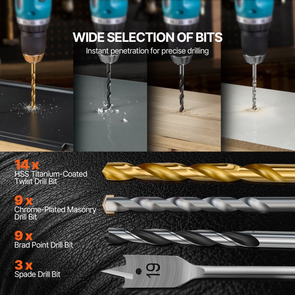 VEVOR Drill Bit Set, 100 Pieces Drill and Driver Bit Set, Screwdriver Bit Set Suitable for Wood Metal Cement Drilling and Screw Driving, Drill Bit Sets Combo Kit Assorted in Organized Carrying Case