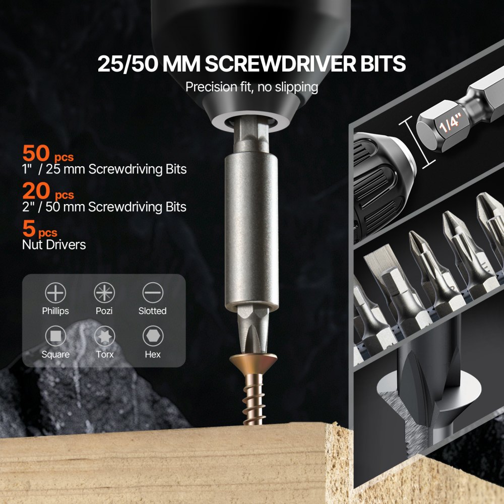 VEVOR Drill Bit Set, 101 Pieces Drill and Driver Bit Set, Screwdriver Bit Set Suitable for Wood Metal Cement Drilling and Screw Driving, Drill Bit Sets Combo Kit Assorted in Organized Carrying Case