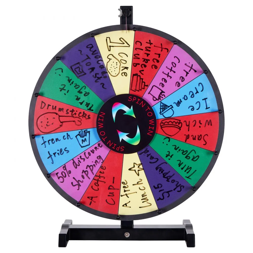 VEVOR 18 inch Spinning Prize Wheel, 14 Slots Tabletop Spinner, Heavy Duty Roulette Wheel with a Dry Erase and 2 Markers, Win Fortune Spin Games in Party Pub Trade Show Carnival