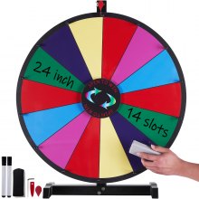 VEVOR 24 inch Spinning Prize Wheel, 14 sloturi Spinner de masă, Heavy Duty Roulette Wheel cu o ștergere uscată și 2 Markere, Câștigă Fortune Spin Games în Party Pub Trade Show Carnaval