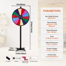 VEVOR 24 inch Spinning Prize Wheel, 14 Slots Spinning Wheel, Roulette Wheel with a Dry Erase and 2 Markers, Tabletop or Floor Standing Win Fortune Spin Games in Party Pub Trade Show Carnival
