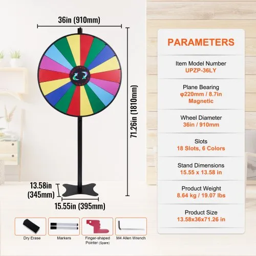 Roue De La Fortune Personnalisable – Support Inclus, Effaçable, 12 Espaces, Idéale Pour Jeux Et Animations
