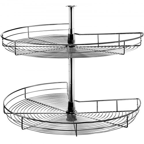 VEVOR Kidney Shaped Lazy Susan, 24-inch Diameter, 360°Rotating 2-Shelf Carbon Steel Corner Cabinet Organizer with 66 lbs Total Load Capacity & Adjustable Height, Perfect for Kitchen Cabinet