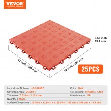 VEVOR Garage Tiles Interlocking, 12 x 12 x 0.53 inch 25 Pack Garage Floor Covering Tiles, Non-Slip Double-Sided Texture Garage Flooring Tiles, for Garages, Basements, Repair Shops, Red