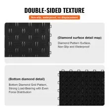 VEVOR Garage Tiles Interlocking, 12 x 12 x 0.53 inch 50 Pack Garage Floor Covering Tiles, Non-Slip Double-Sided Texture Garage Flooring Tiles, for Garages, Basements, Repair Shops, Black
