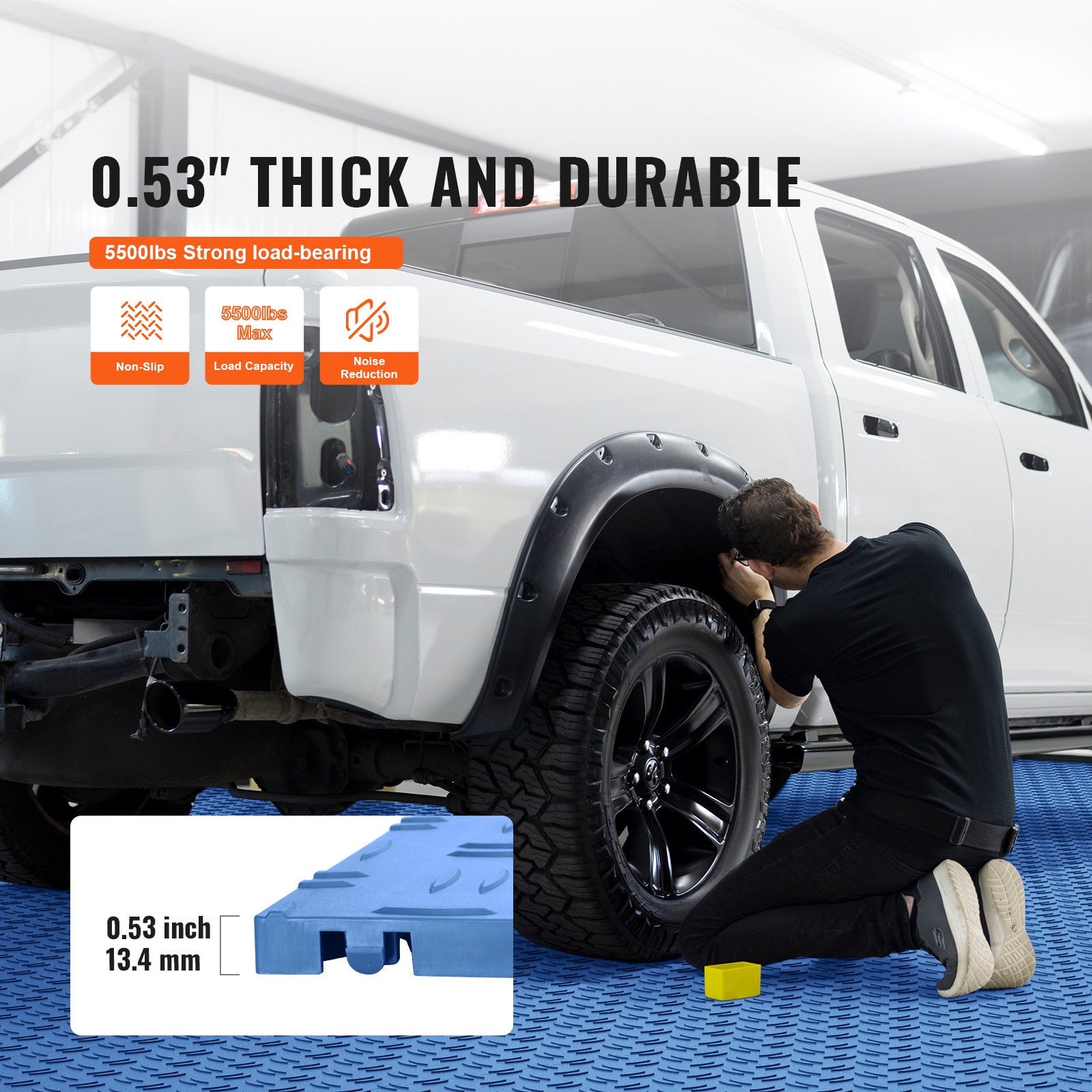 VEVOR Garage Tiles Interlocking, 12 x 12 x 0.53 inch 25 Pack Garage Floor Covering Tiles, Non-Slip Double-Sided Texture Garage Flooring Tiles, for Garages, Basements, Repair Shops, Blue