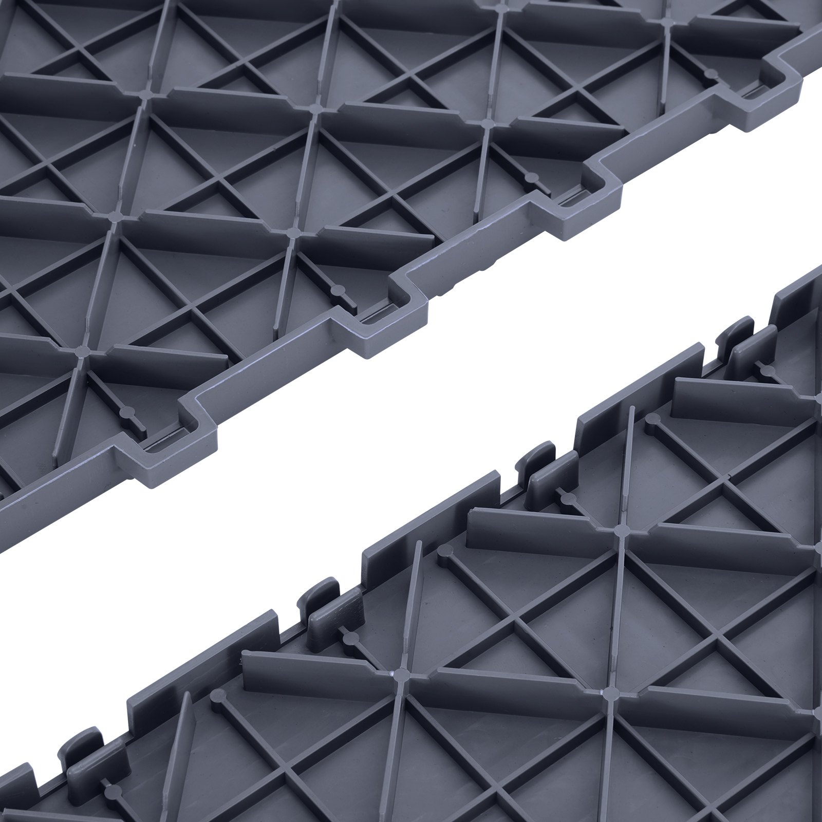 interlocking VEVOR garage tiles in dark gray with durable grid pattern.