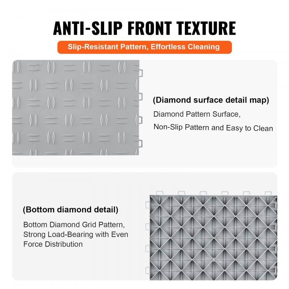 VEVOR Garage Tiles Interlocking, 12 x 12 x 0.53 inch 25 Pack Garage Floor Covering Tiles, Non-Slip Double-Sided Texture Garage Flooring Tiles, for Garages, Basements, Repair Shops, Silver
