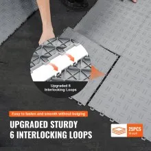 VEVOR Garage Tiles Interlocking, 12 x 12 x 0.53 inch 25 Pack Garage Floor Covering Tiles, Non-Slip Double-Sided Texture Garage Flooring Tiles, for Garages, Basements, Repair Shops, Silver