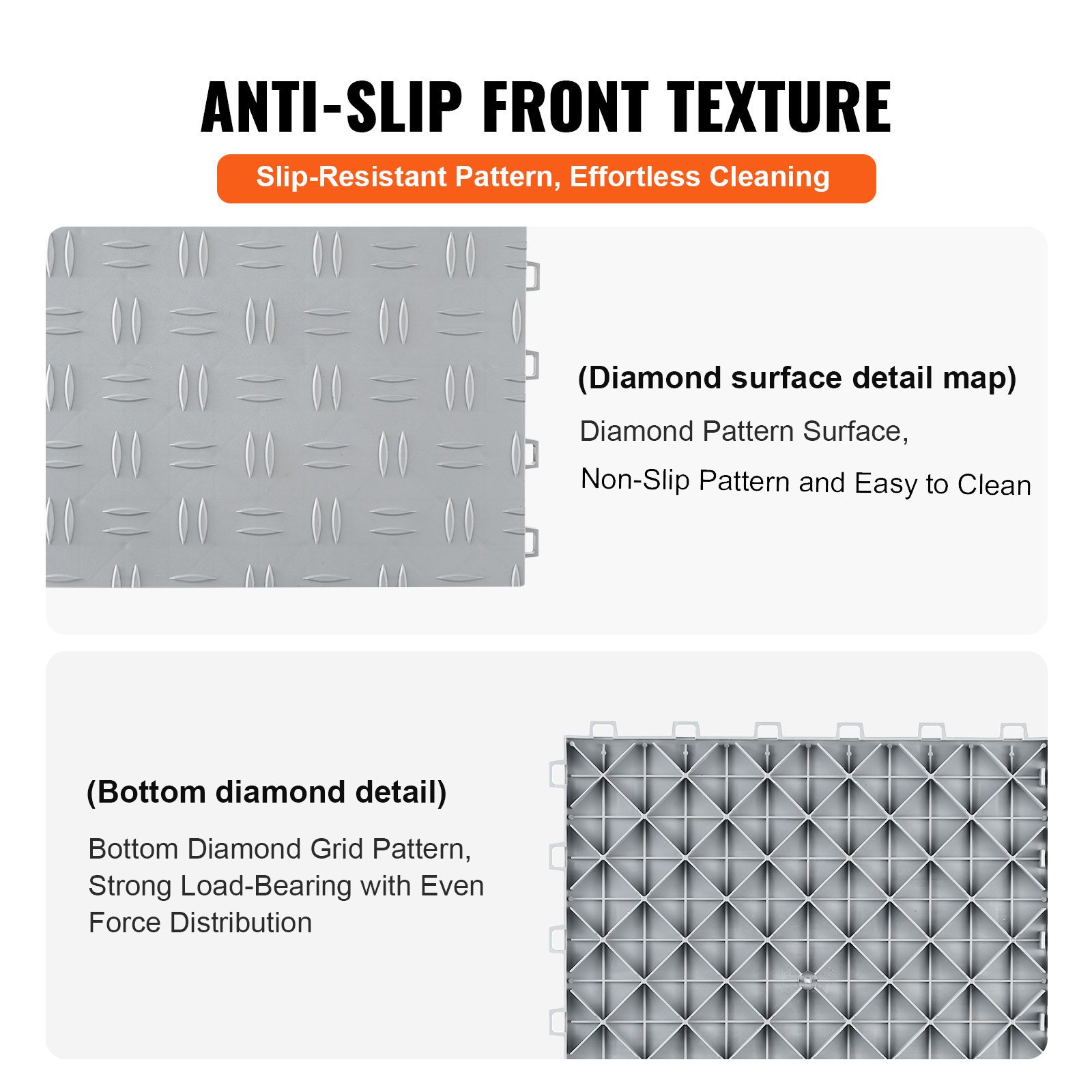 VEVOR Garage Tiles Interlocking, 12 x 12 x 0.53 inch 25 Pack Garage Floor Covering Tiles, Non-Slip Double-Sided Texture Garage Flooring Tiles, for Garages, Basements, Repair Shops, Silver