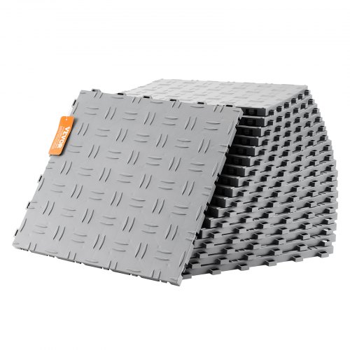 VEVOR Garage Tiles Interlocking, 12 x 12 x 0.53 inch 50 Pack Garage Floor Covering Tiles, Non-Slip Double-Sided Texture Garage Flooring Tiles, for Garages, Basements, Repair Shops, Silver