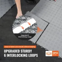 VEVOR Garage Tiles Interlocking, 12 x 12 x 0.53 inch 50 Pack Garage Floor Covering Tiles, Non-Slip Double-Sided Texture Garage Flooring Tiles, for Garages, Basements, Repair Shops, Silver