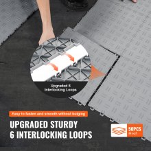 VEVOR Garage Tiles Interlocking, 12 x 12 x 0.53 inch 50 Pack Garage Floor Covering Tiles, Non-Slip Double-Sided Texture Garage Flooring Tiles, for Garages, Basements, Repair Shops, Silver
