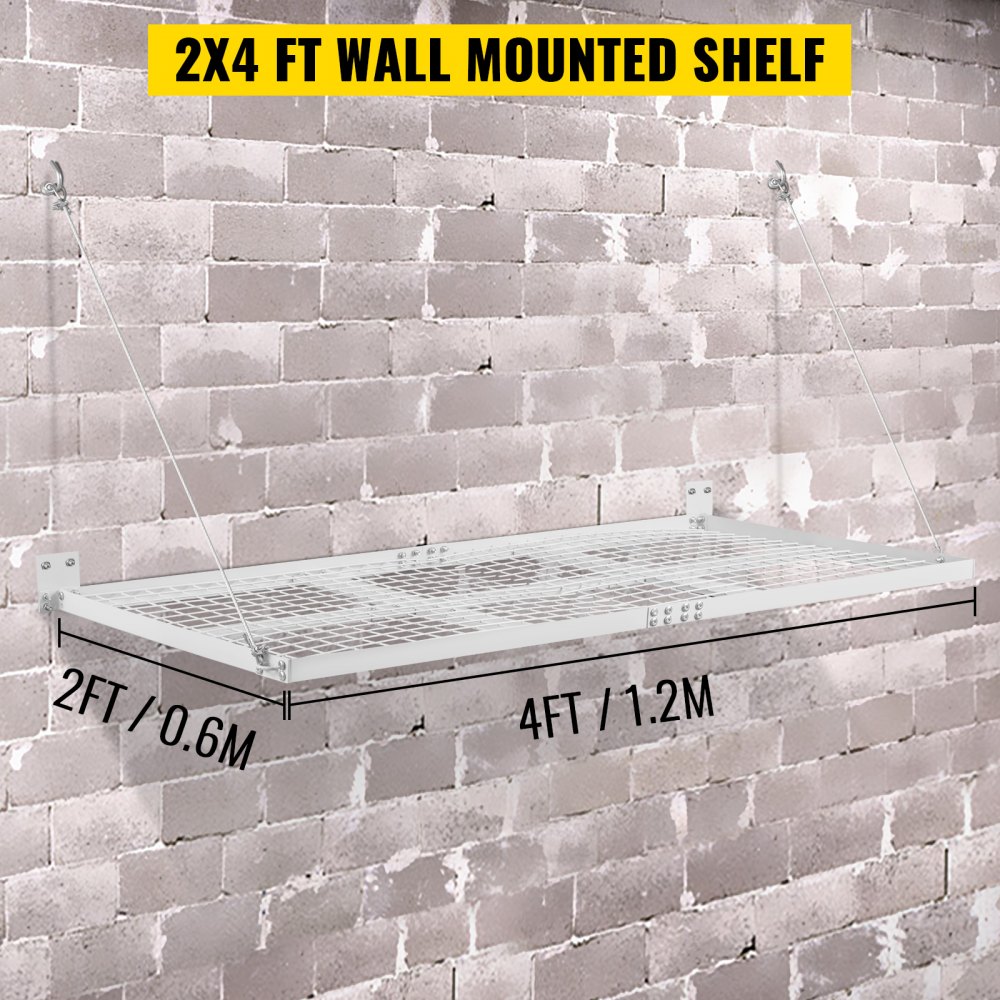 Vevor Storage Shelves Garage 500 Lbs Wall Mount 2' X 4' Shelf 4 Ropes White