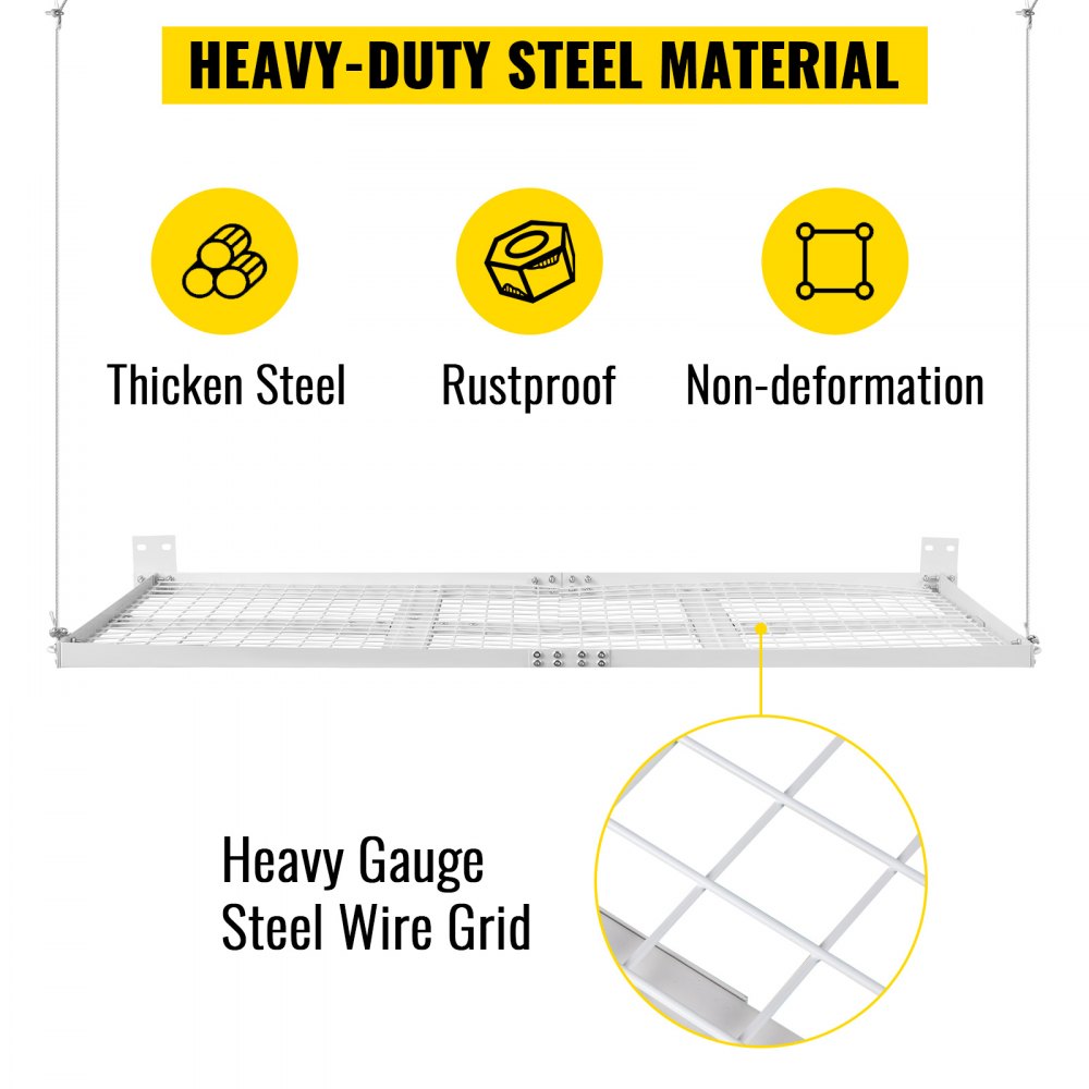 Vevor Storage Shelves Garage 500 Lbs Wall Mount 2' X 4' Shelf 4 Ropes White