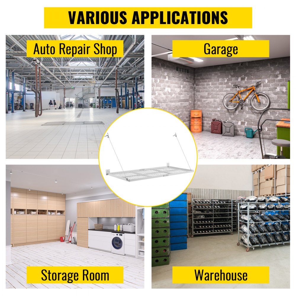 Vevor Storage Shelves Garage 500 Lbs Wall Mount 2' X 4' Shelf 4 Ropes White