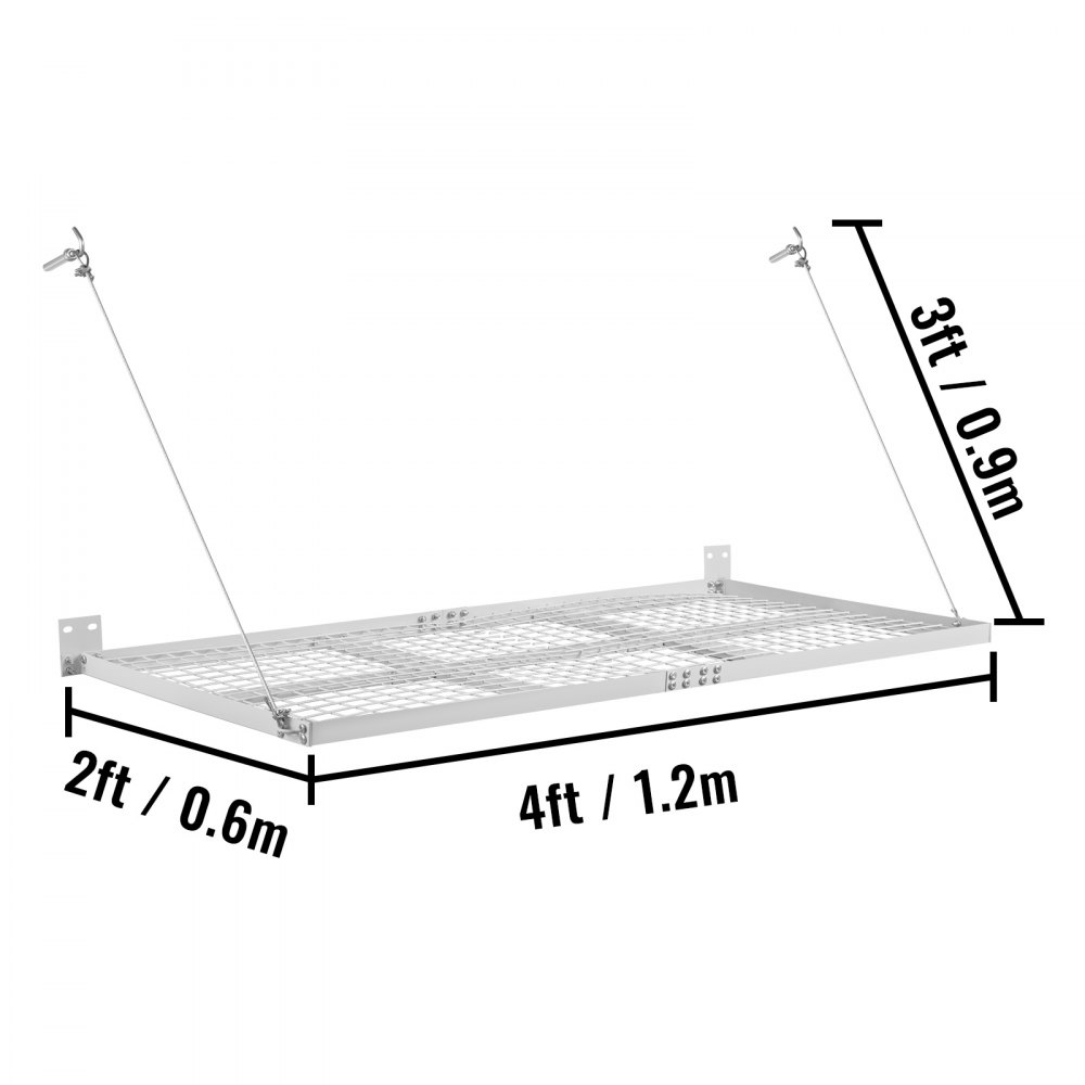 Vevor Storage Shelves Garage 500 Lbs Wall Mount 2' X 4' Shelf 4 Ropes White