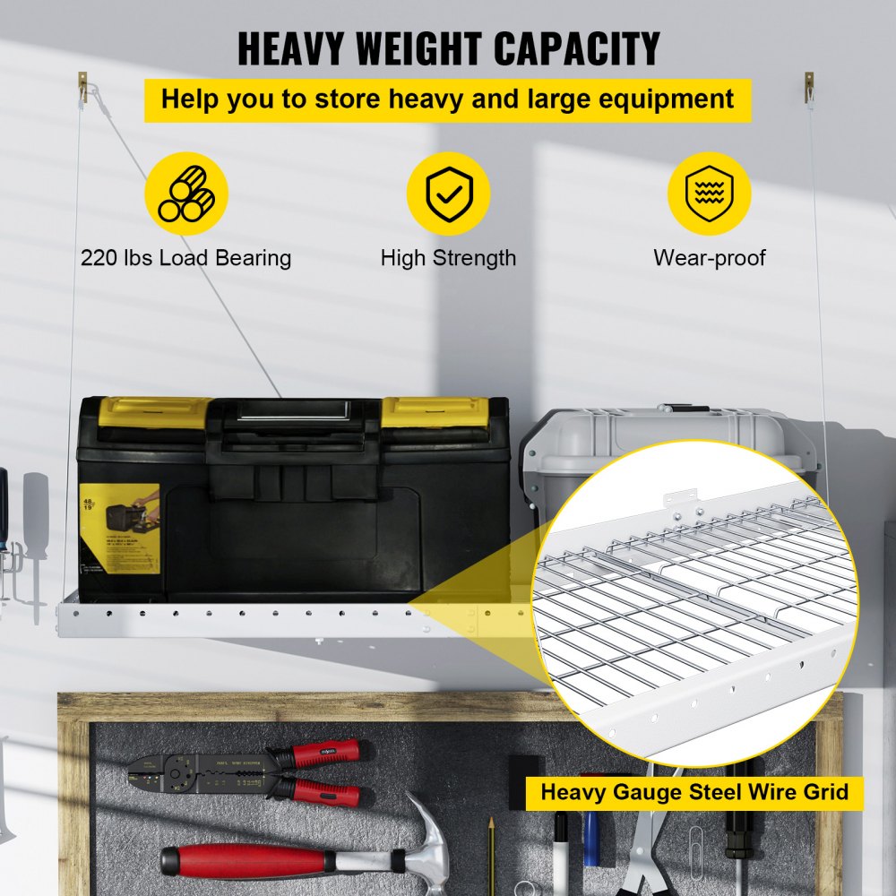 VEVOR - Estantería de pared para garaje de 2 x 4 pies, estantería de acero montada en la pared, estante de almacenamiento superior para garaje, estantes flotantes con capacidad de peso de 220 libras, estante de pared de acero resistente para garaje, color blanco