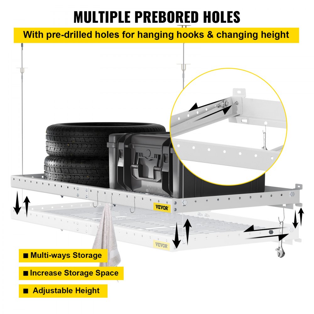 VEVOR - Estantería de pared para garaje de 2 x 4 pies, estantería de acero montada en la pared, estante de almacenamiento superior para garaje, estantes flotantes con capacidad de peso de 220 libras, estante de pared de acero resistente para garaje, color blanco