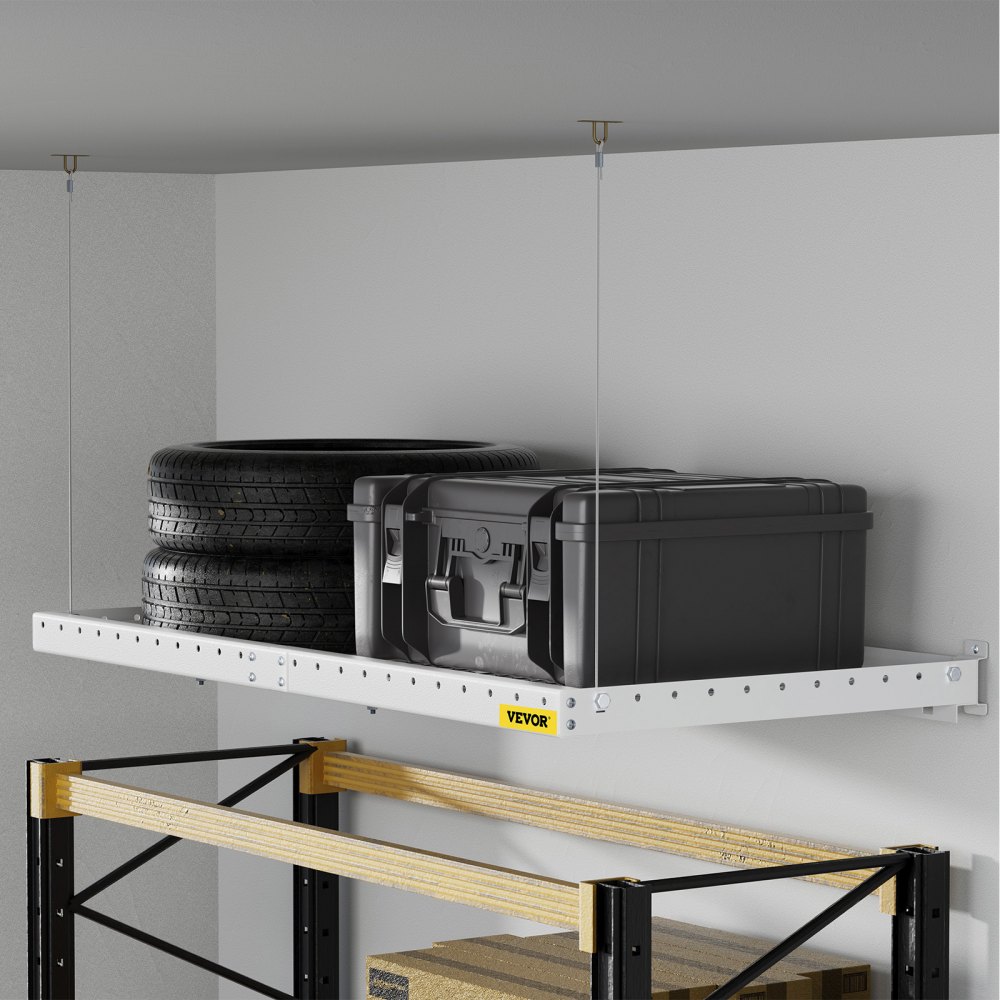 VEVOR - Estantería de pared para garaje de 2 x 4 pies, estantería de acero montada en la pared, estante de almacenamiento superior para garaje, estantes flotantes con capacidad de peso de 220 libras, estante de pared de acero resistente para garaje, color blanco